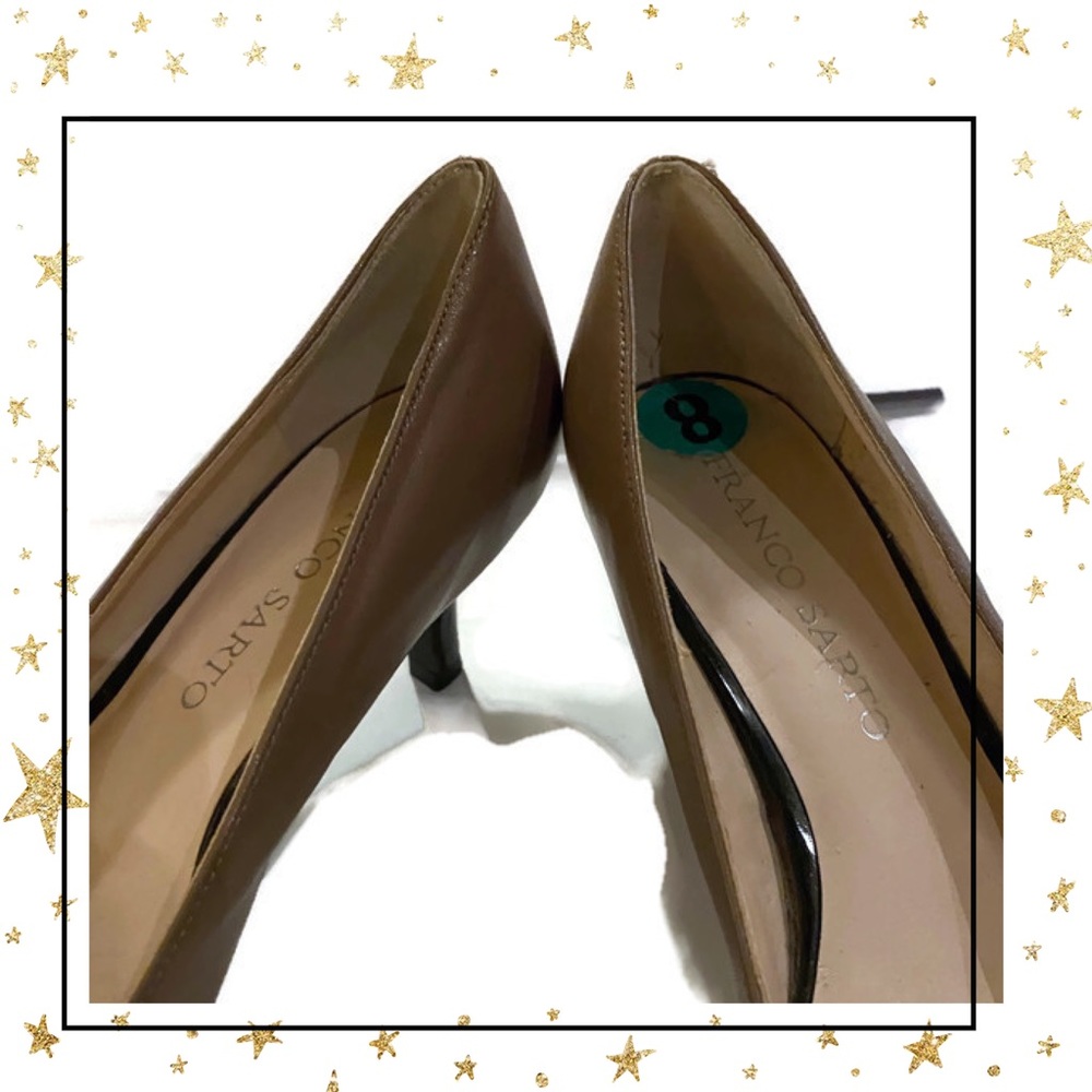 Franco Sarto Beige Black Leather Heels 8 - Picture 3 of 6